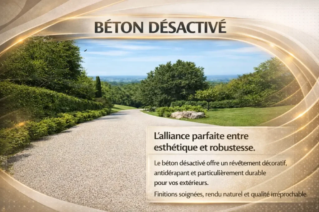 « Allée extérieure en béton désactivé décoratif avec finition antidérapante et durable pour accès maison et aménagement paysager »